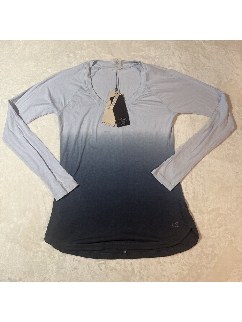 CALIA by Carrie Underwood Blue Ombre Long Sleeve Activewear T-Shirt Size Med NWT